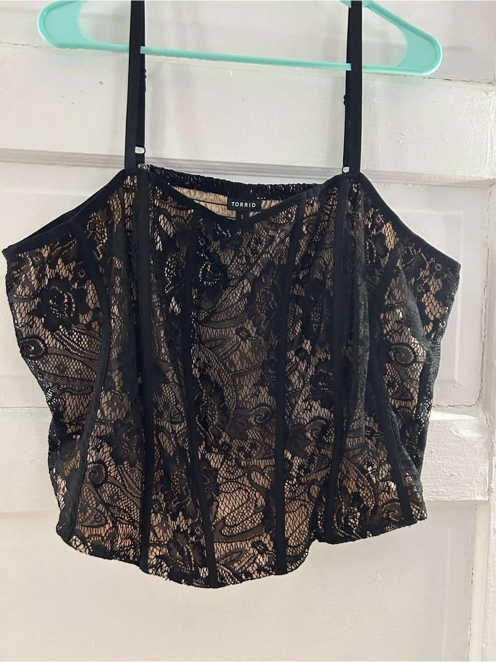 torrid Black Lace Corset-Style Crop Top with Nude Lining